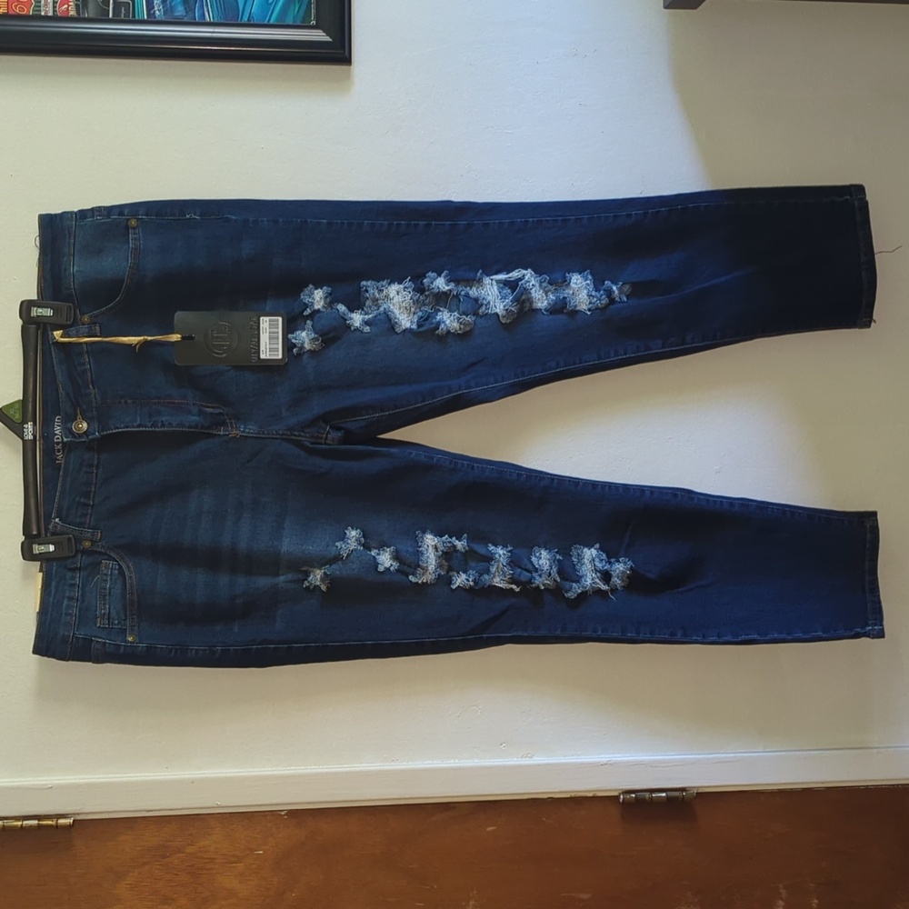 Plus Size Dark Blue Distressed Skinny Jeans